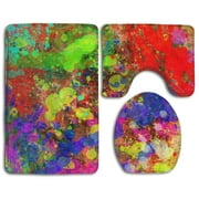 CHAPLLE Multicolor Painting 3 Piece Bathroom Rugs Set Bath Rug Contour Mat and Toilet Lid Cover