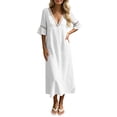 thumbnail image 2 of YuXingFu Dresses for Women Wedding Guest Maxi V-Neck Plus Size Womens Dress Short Sleeve for 2026 Long Casual Summer White S, 2 of 8