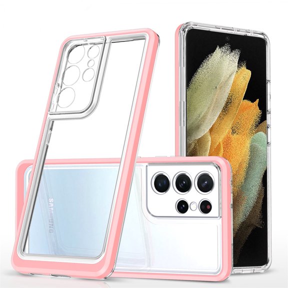 for Samsung Galaxy S23 Ultra Case Crystal Clear [Never-Yellowing], Rugged PC & TPU Bumpers Magnetic Ultra-Thin Cover Support Wireless Charging Shockproof Protective Shell, Pink