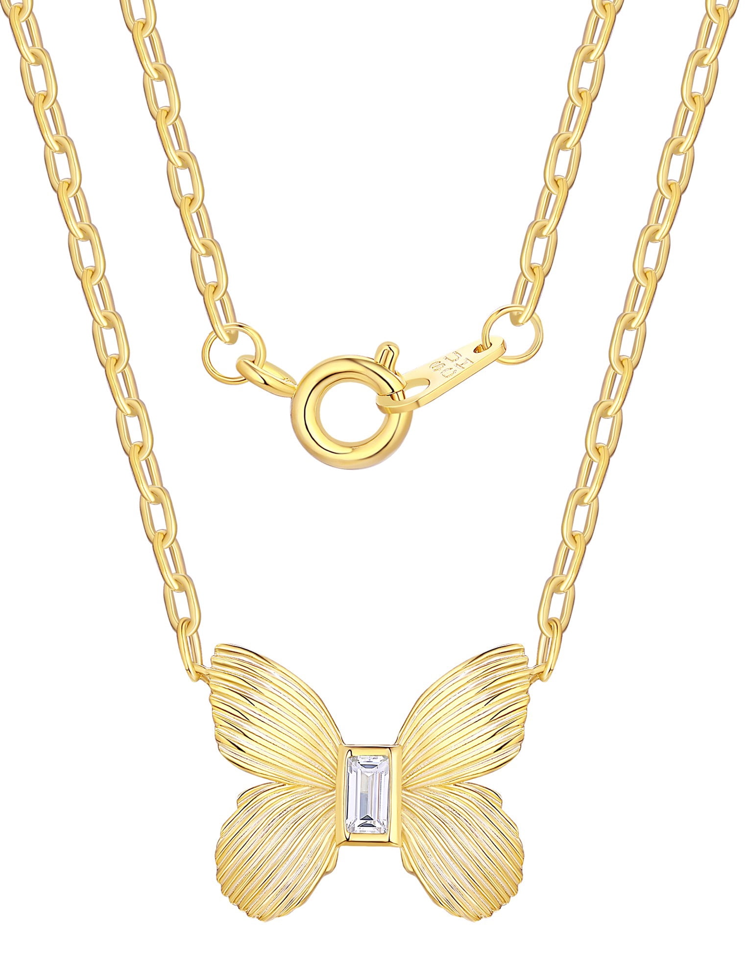 14KT Gold Flash Plated Double Necklace Set with Simulated Diamonds Adult