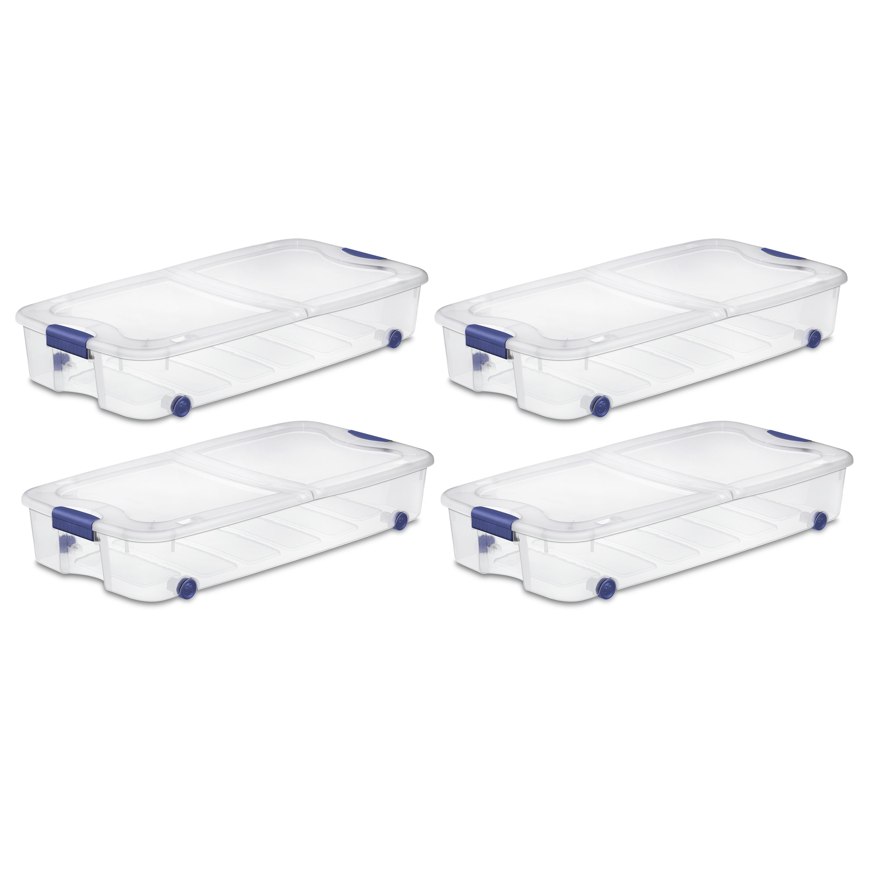 4 PACK Under Bed Storage Box 66 Qt Clear Container Stackable Rolling Organizer 