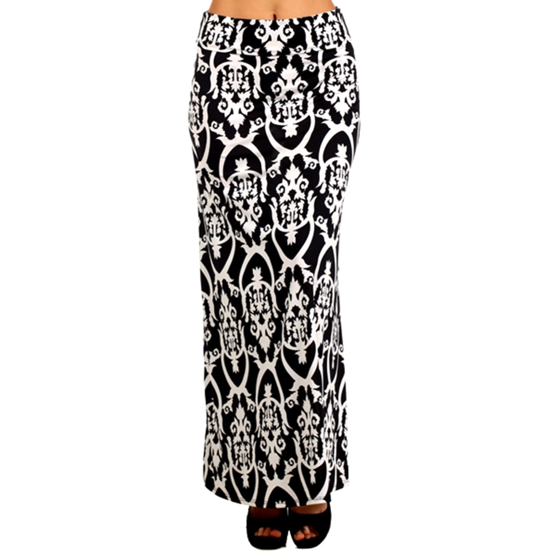 Black and White Maxi Skirt with Damask Pattern, Size XL - Walmart.com