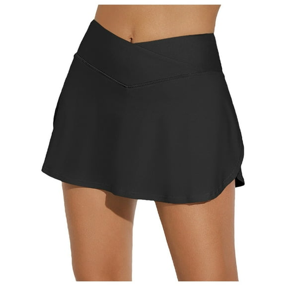 Tfken Summer Skirts For Women Elastic Waist Solid Color Mini Skirts With Built In Shorts Sportswear Casual Female Leisure Clothes Black