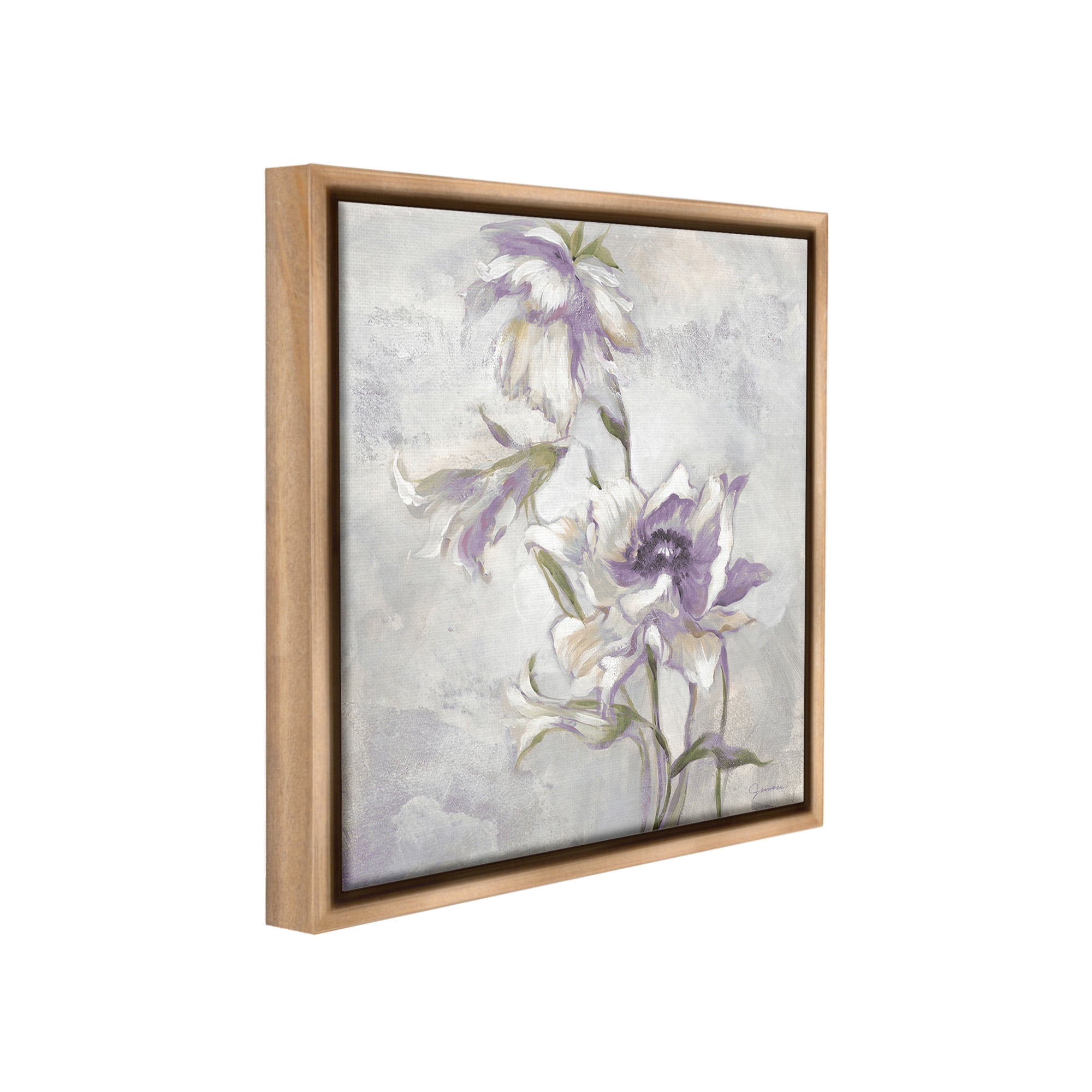 Stupell Industries Purple Curling Petals Botanical & Floral Painting Brown Floater Framed Canvas Art Print Wall Art, 25 x 25