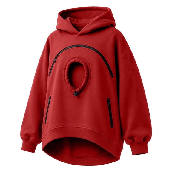 CAIVO Women Men Solid Color Hooded Sweatshirts With Front Pocket For Small Pets Holder Hoodies Winter Cat Dog Carrier Pet Pouch Tops For Adults