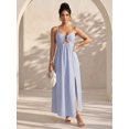 thumbnail image 6 of Blue And White Striped Spaghetti Strap Maxi Dress With Front Cutout, 6 of 30