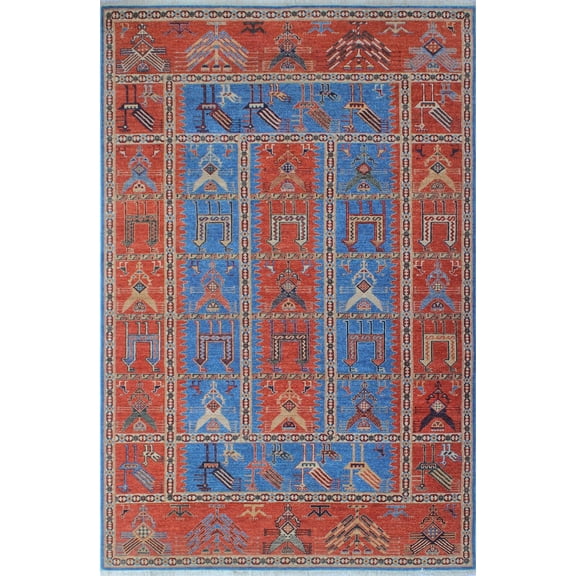 Aria Pashtun Blue/Rust Rug, 5'11" x 8'11"