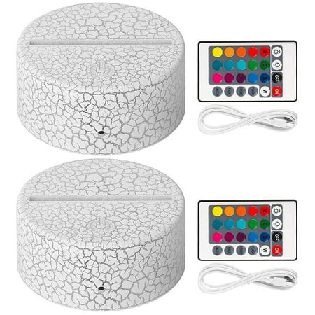 

2 Pack 3D Night LED Light Lamp Base + Remote Control + USB Cable 16 Colors Light Show Display Stand for Acrylic Cracked