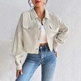 thumbnail image 5 of qolati Women's Corduroy Cropped Jackets Soft Warm Button Down Shacket Jacket Casual Long Sleeve Fall Outerwear with Pockets, 5 of 6