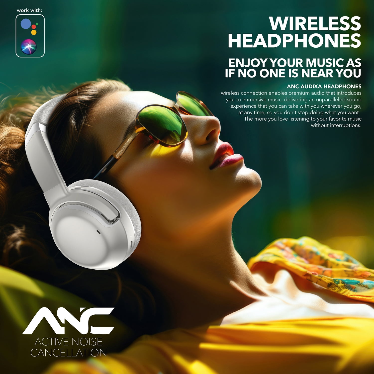 RCA WAVE-76 Audixa Bluetooth Flat-Folding On-Ear Headphones with Mics, ANC, On-Ear Controls, 3D Earpads, up to 12 Hours Play Time , Silver