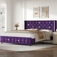 thumbnail image 7 of 4 EVER WINNER King Bed Frame, Velvet Upholstered Platform Bed Frame with Diamond Tufted Headboard and Wingback, Purple, 7 of 7