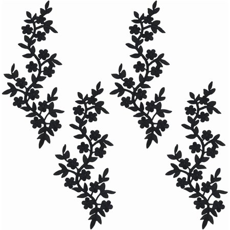 4pc Plum Blosssom Cloth Computerized Embroidery Sew on Patches Ethnic Style Embroidery Appliques with Adhesive Back Black 263x120x1mm