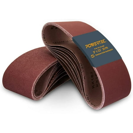 

POWERTEC 3 x 21 Inch Aluminum Oxide Sanding Belt Assortment 20 PK 5 Each of 40/ 80/ 120/ 240 Grits 11043-2