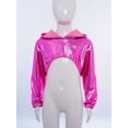 thumbnail image 3 of vastwit Kids Girls Metallic Hip Hop Jazz Dance Crop Top Long Sleeve Sparkly Cropped Hoodie Pullover Sweatshirt Hot Pink 16, 3 of 7