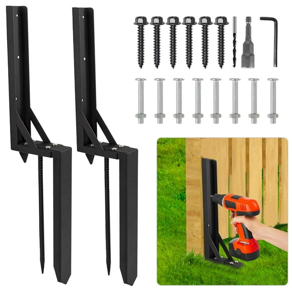 Fence post repair spike - 2 Pack Fence post support ground spike for Tilted/Broken Wood Fence Post