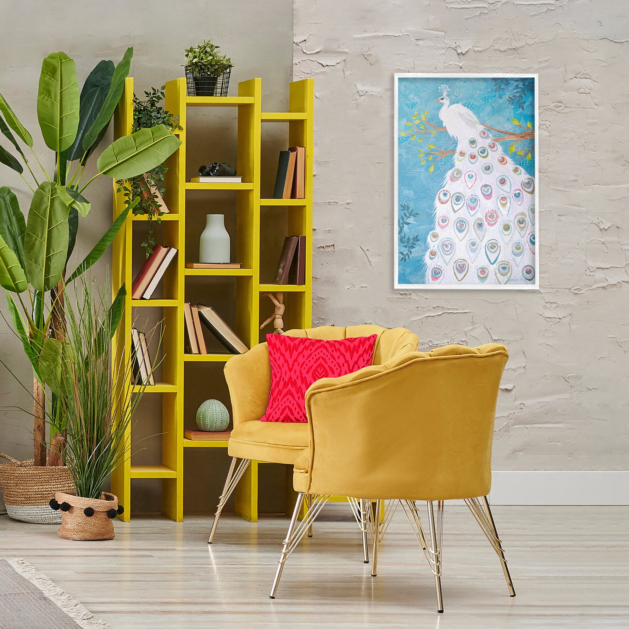 Stupell Industries White Patterned Peacock Animals & Insects Painting White Framed Art Print Wall Art, 20 x 30
