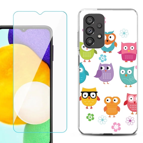 Slim-Fit Gel TPU Phone Case for Samsung Galaxy A23 5G, with Tempered Glass Screen Protector, by OneToughShield ® - Happy Owl