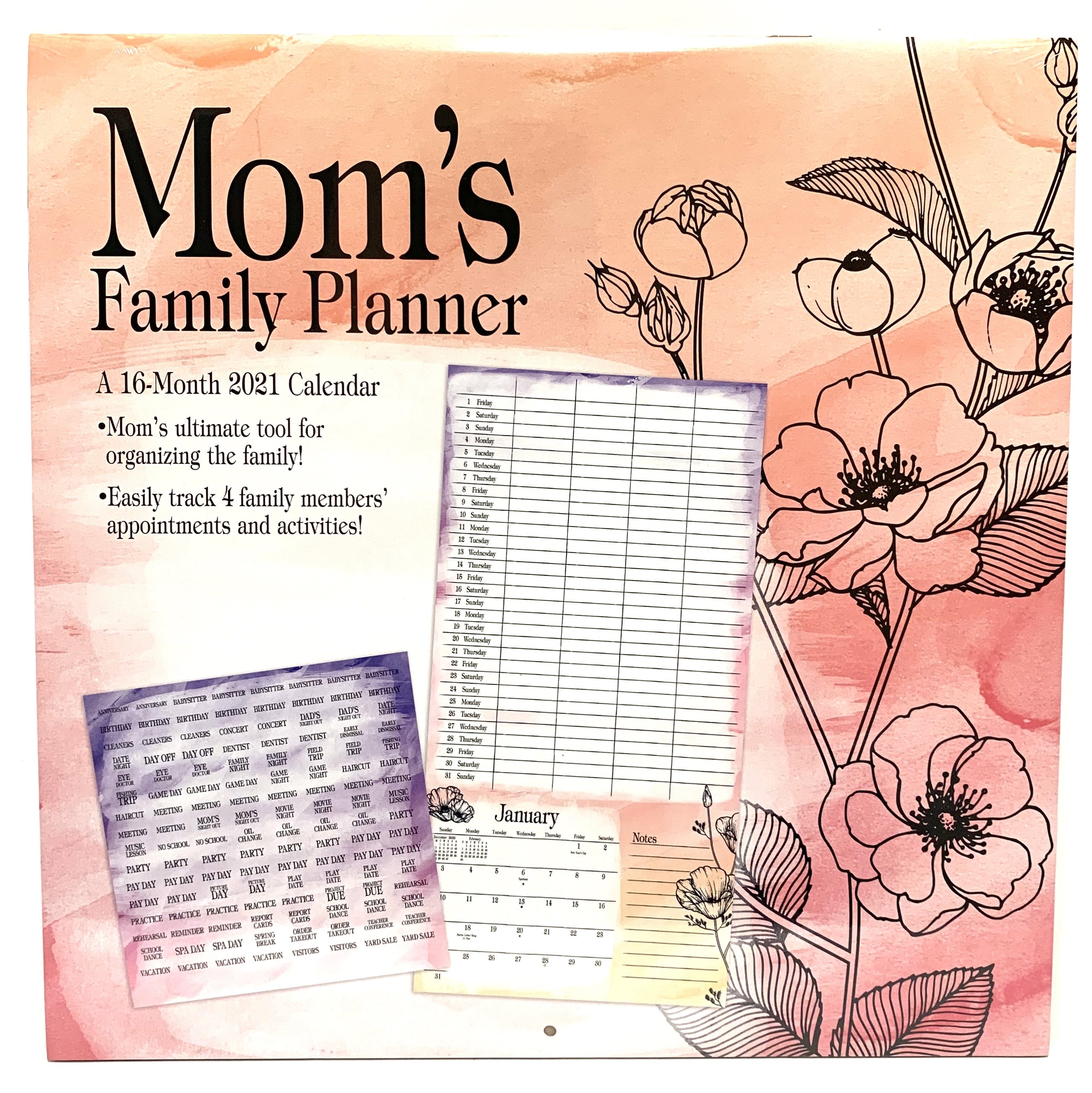 MOM'S FAMILY PLANNER 12" x 24" 16 Month 2021 Wall Calendar ...