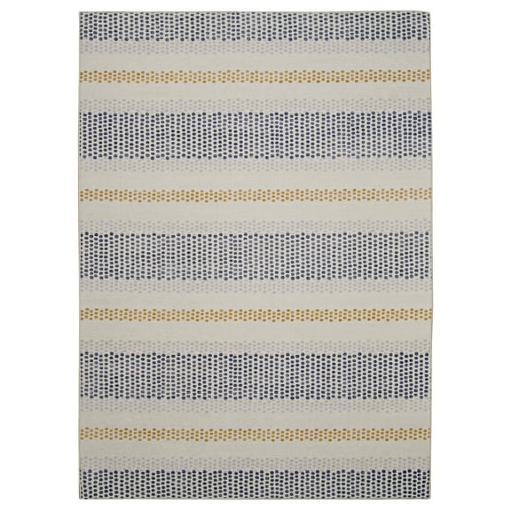Linon Outdoor Washable Area Rug Collection, Ivory and Blue, 7' x 9'
