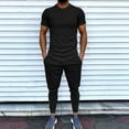 thumbnail image 2 of Fashion Mens Summer Solid Short Sleeve O-Neck Tops+Long Pants 2 Piece Set, 2 of 9