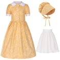 thumbnail image 4 of LUOGENLI Robe Style Jardin pour Fille Robe Florale Robe avec Tablier Chapeau Costume Jupe Longue Jupe Maxi Blanche avec Poches Jaune 9-10 Ans, 4 of 6