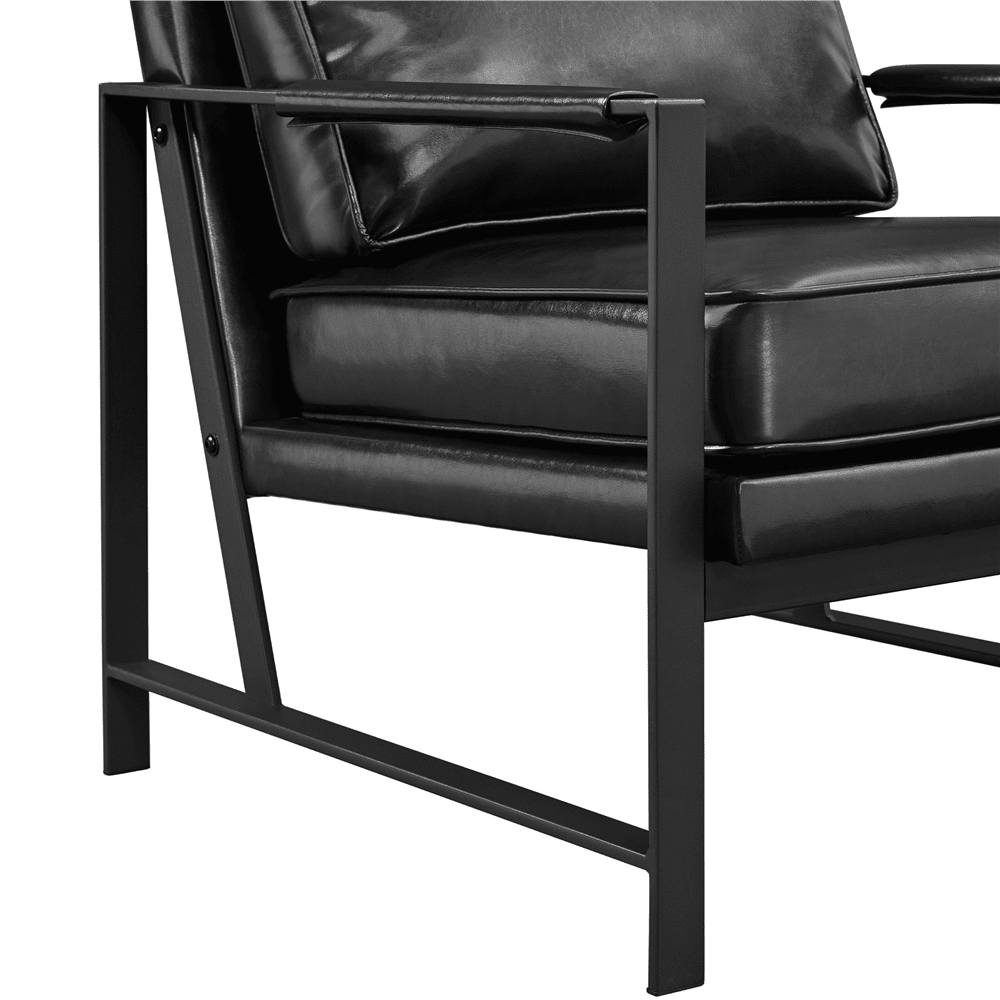Renwick Mid-Century Modern Upholstered Faux Leather Slipper Chair, Black