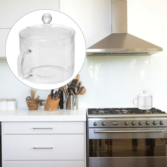 POPETPOP Transparent Glass Cooking Pot with Lid and Handle Stovetop Saucepan for Home Use