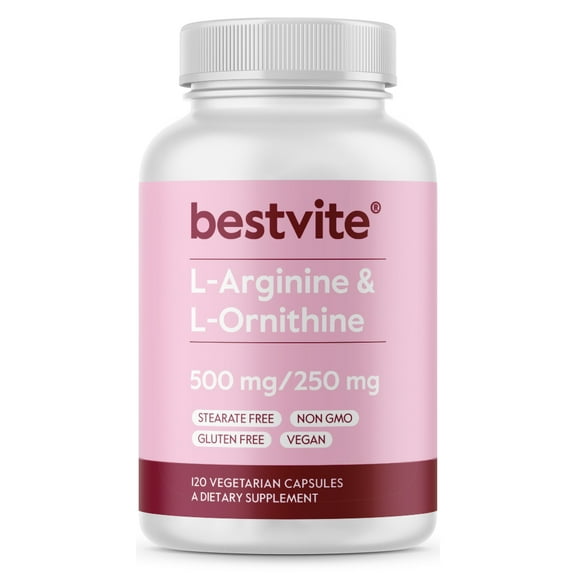 L-Arginine-L-Ornithine 500-250 (120 Vegetarian Capsules)-No Stearates-No Fillers-Vegan-Non GMO-Gluten Free-No Calcium Silicate