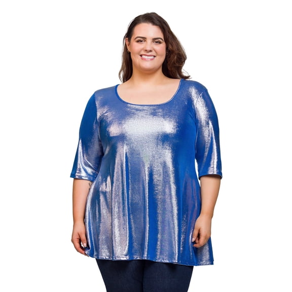 Plus Size Metallic Scoop Neck Flared Tunic Top