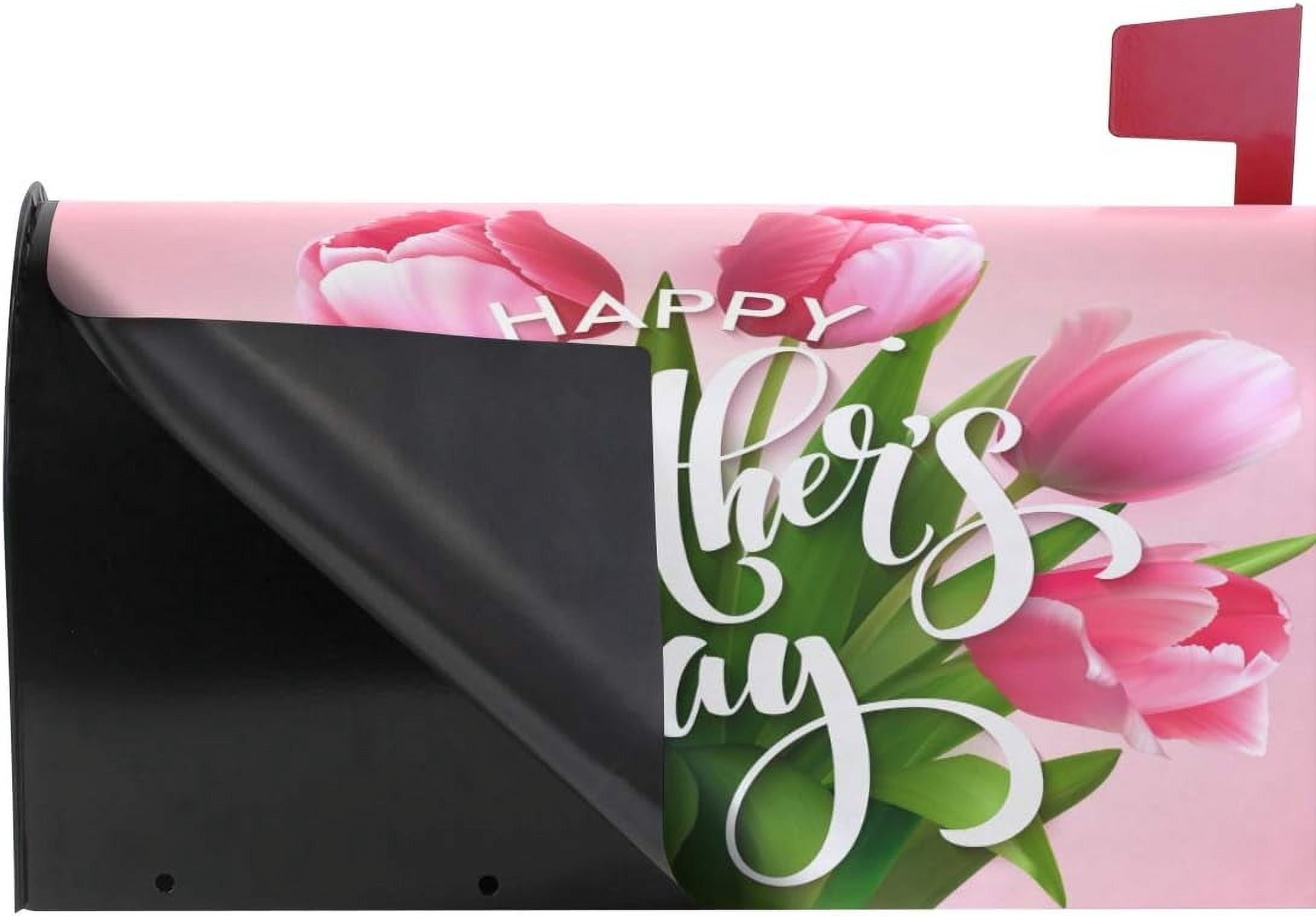 Happy Mothers Day Blooming Tulip Magnetic Mailbox Cover MailWraps Garden Yard Home Decor for Outside Oversized-25.5" x20.8"
