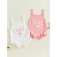 thumbnail image 3 of BemeyourBBs Baby Girl First Birthday Outfit 1st Years Old Clothes Knit Romper Overalls Sleeveless Number Letter Bow Embroidery Sweater Romper Bodysuit Playsuit Spring Summer Fall Clothing, 3 of 9