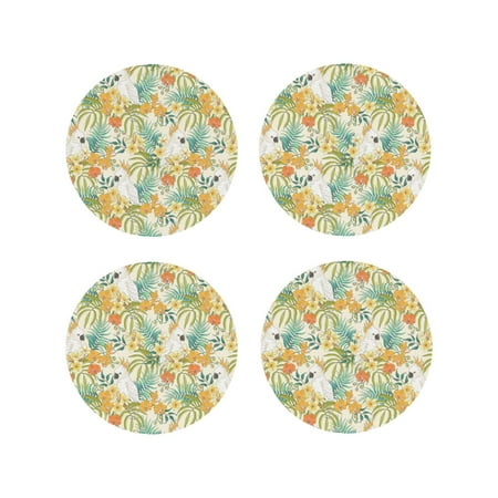 

Drink Coasters Set of 4 Hand Drawn Cockatoo Parrot Flower Leather Coasters for Coffee Table Protector Heat Resistant Cute Coasters for Home Decor Housewarming Gifts Bar Kitchen 4 Inch Round Shape