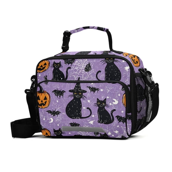 FORMRS Student Insulated Lunch Bag with Shoulder Strap Reusable Cooler Box for School, Halloween Cats