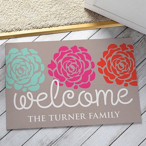 Personalized Lovely Flowers Doormat, Gray