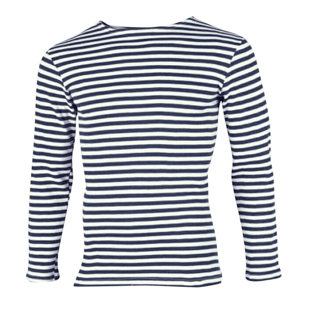MHFRRA Camiseta Informal de Manga Larga con Cuello Redondo y Estampado a Rayas para Mujer y Hombre Marina de Guerra