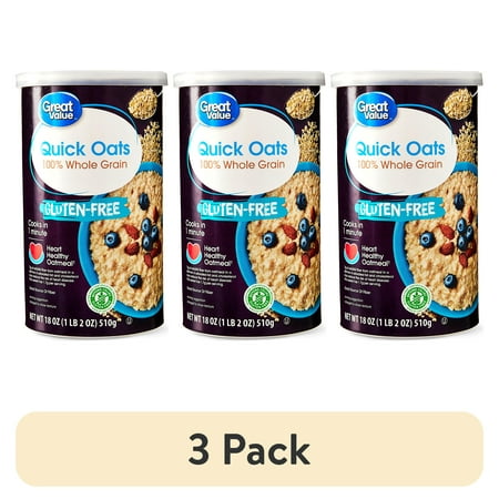 (3 pack) Great Value Gluten Free Quick Oats 18 oz