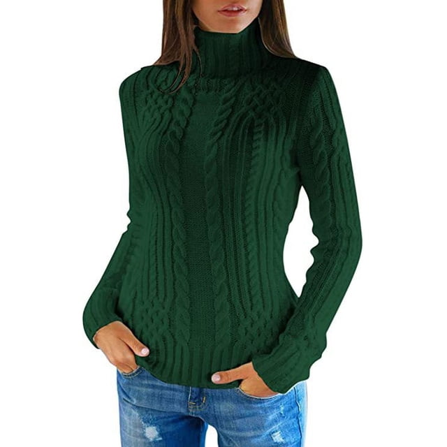 Suéter de cuello alto de moda para mujer, suéter ajustado de otoño e invierno, suéter de cuello alto de punto cable de manga larga para mujer