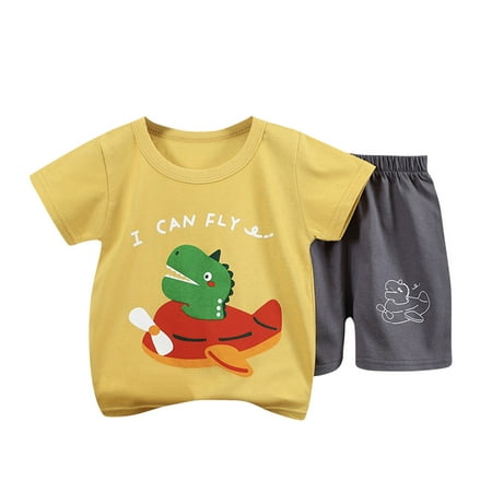 

Fesfesfes Toddlers Outfits Boys and Girls Summer Clothes Sets Casual Short Sleeve Tops Round Neck Sets Printed Shorts Sets