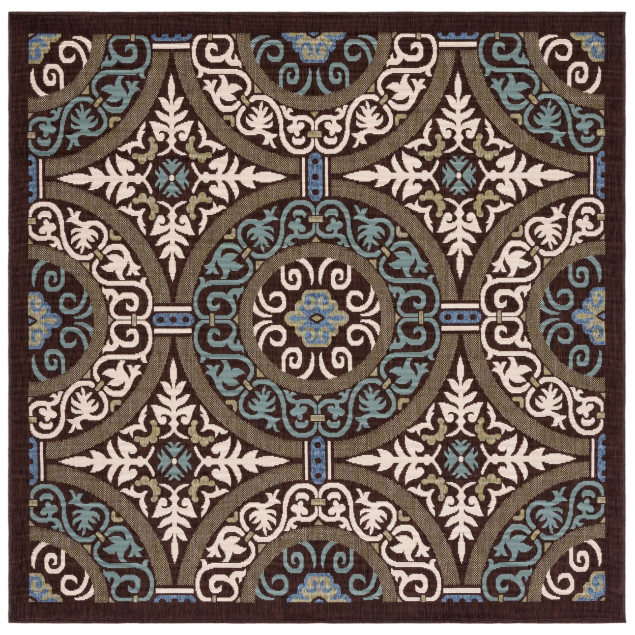 SAFAVIEH Veranda Durga Geometric Indoor/Outdoor Area Rug, 5'3" x 7'7", Chocolate/Cream