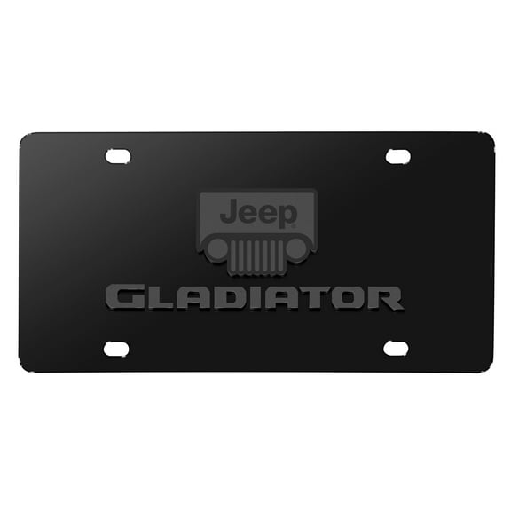 iPick Image for Jeep Gladiator 3D Dark Gray Logo on Black Stainless Steel License Plate, Official Licensed