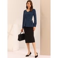 thumbnail image 2 of Blusa de Manga Larga con Escote en V y Cinturón para Mujer Azul marino XS, 2 of 6