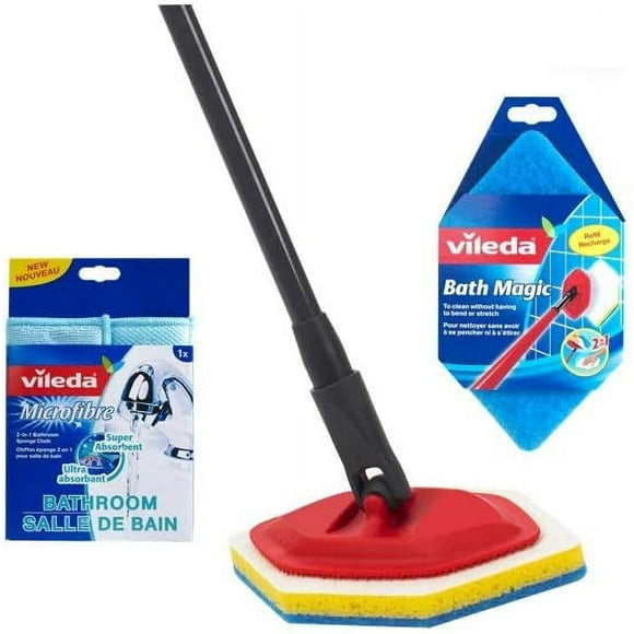 Vileda Vadrouille Magique de Bain avec 1 Recharge Supplémentaire et 1 Chiffon de Salle de Bain en Microfibre