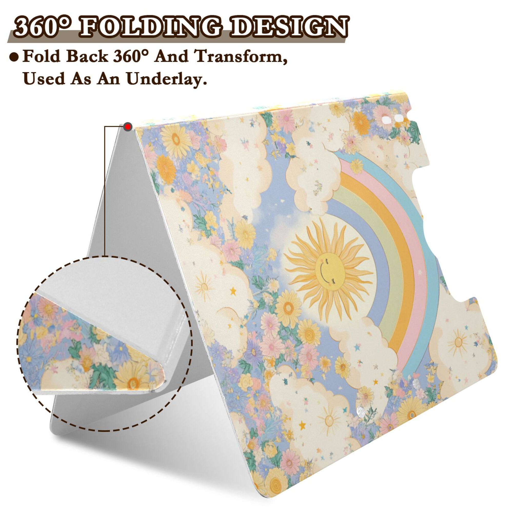 FORMRS A4 Clipboard Folder with Pen Holder Horizontal Foldable School Office Binder, Purple Rainbow Clouds