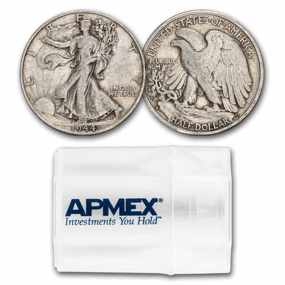 1944-D Walking Liberty Halves 20-Coin Roll Avg Circ