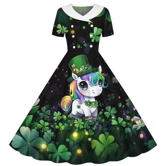 Lvshlubb St. Patrick's Day Dresses for Girls 10-12 Fashion Short Sleeve Party Dress Casual Princess Dresses