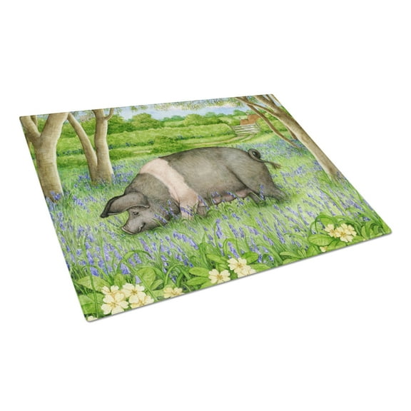 Pig In Bluebells by Debbie Cook Glass Cutting Board Large