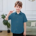 thumbnail image 2 of Ticikt Boys Button Up Shirt, Short Sleeve Casual Solid Little/Big Kids Shirt with Pockets,Color:Dark Blue, 2 of 4
