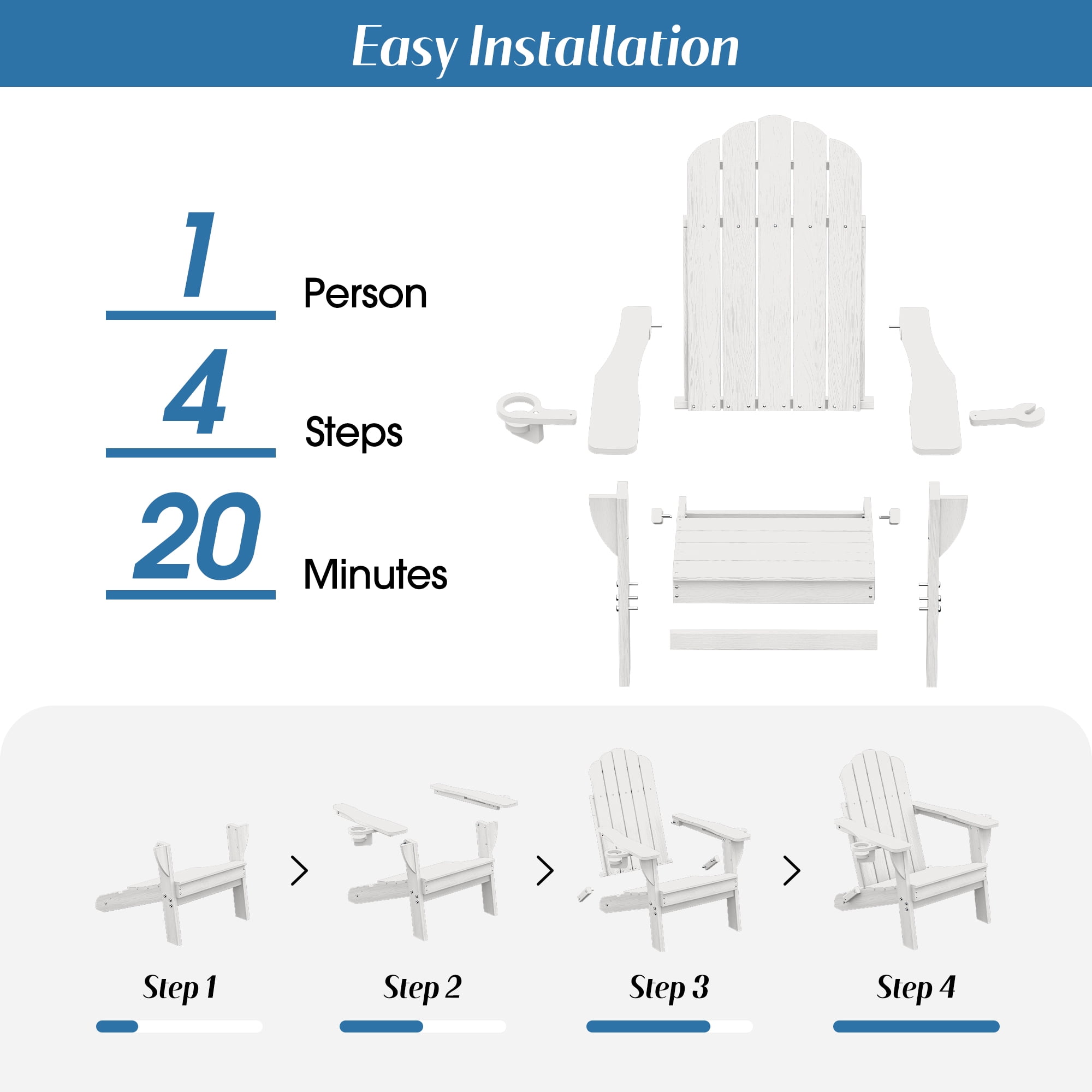 Folding Adirondack Chairs Set of 2, HDPE Plastic Fire Pit Chairs, White