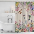 thumbnail image 2 of Watercolor Flowers Shower Curtain Set - 72" x 78" Washable Bathtub Curtain with 12 Hooks, Spring Hummingbird Butterflly Floral Beige Waterproof Fabric Stall Shower Curtains for Bathroom Décor, 2 of 6