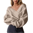 thumbnail image 2 of IUYRTFE Women's Cross V Neck Off Shoulder Knit Sweater Loose Fit Casual Batwing Sleeve Pullover Top, 2 of 6